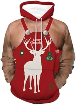 Generische Kersttrui voor heren, hoodie, casual unisex sweatshirt met lange mouwen, 3D-druk, grappige kerstpullover met rendier/sneeuwman-motief, met zak, kersthoodie, B4., 6XL