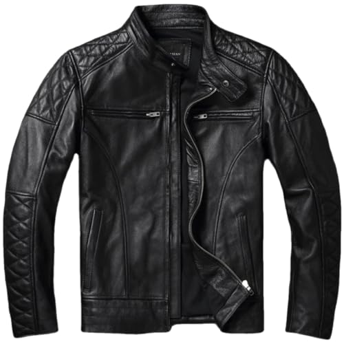 Chaqueta De Motocicleta Vintage Para Hombre Chaqueta De Cuero De Vaca Natural Con Cuello Levantado Traje De Moto Clásico De Piel De Vaca Ropa De Motociclista black 3XL