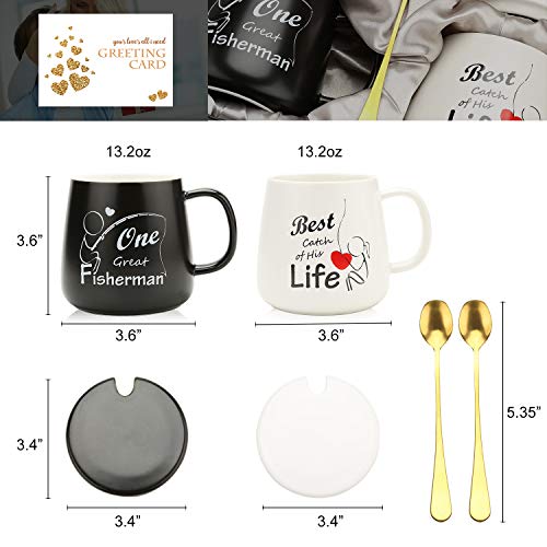 One Great Fisherman, Best Catch Of His Life Coffee Couple Mugs Gift-Set - Unique Engagement Wedding Gifts For Couples - Funny Idea For Lovers Friends Parents Housewarming -15 Oz #TOP1