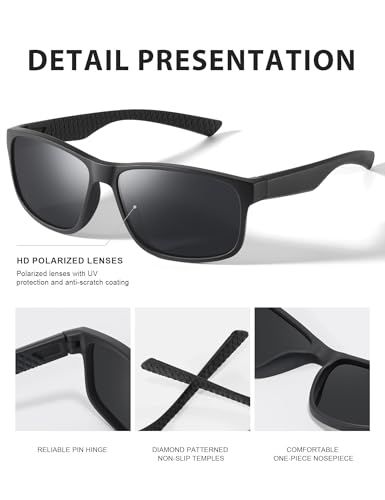 Image of Polarized Sunglasses for Men Women, Lightweight Square Mens Sunglasses UV Protection for Driving Fishing Golf
