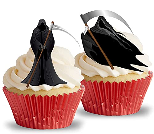 Vorgeschnittenes, essbares Reispapier, Motiv: Sensenmann (Kuchen- und Cupcake-Verzierung, Halloweenparty-Dekoration) Cover