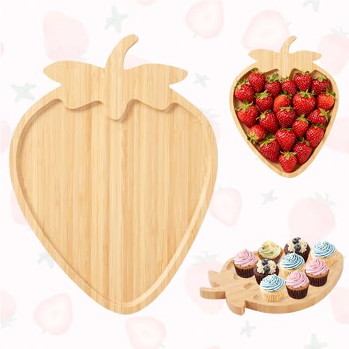 Jieting Strawberry Party Decorations Wooden Strawberry Charcuterie Board, Serving Tray for Berry First Birthday, Baby Shower, Summer Party, Dessert Table Food Platter