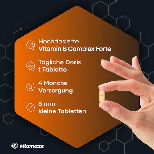 Vitamin B-Komplex extra hochdosiert, 120 vegane Tabletten für 4 Monate, Alle B-Vitamine mit optimaler Bioverfügbarkeit, Natürliche Nahrungsergänzung ohne Zusatzstoffe