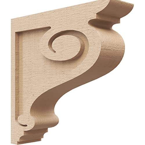 3"W x 12"D x 12"H Thin Scroll Rough Cedar Woodgrain TimberThane Corbel, Primed Tan