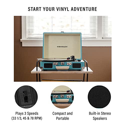 Image of Crosley CR8005F-TU Cruiser Plus Record Player, Turquoise | 3-Speed Turntable, Bluetooth In / Out, Built-in Stereo Speakers, Isolated Internal Speakers Minimize Vibration