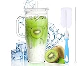 Birity 40OZ Borosilicate Glass Tumbler with Handle,Glass Cup with Lid and Straw-Reusable Iced Coffee Cup with Lid for Boba, Smoothies,Beer,Juice|Suitable for Gifts,Travel,Outdoor,Partys&Home