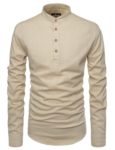 Image of Univibe Full Sleeve Chinese /Rounded /Mandarin Collar Pure Cotton Casual, Wedding, Party, Festival Stylish Short Length Slim fit Kurta Style Shirt for Men and Boys.