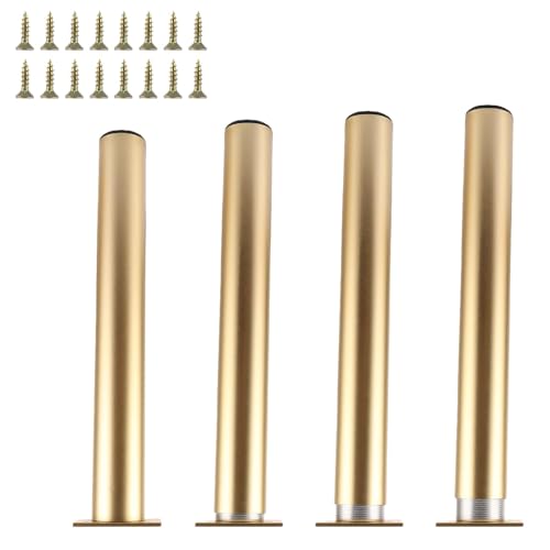 YAYODS Lot de 4 Pied de Meuble Doré 20cm - Pied de Table Or en Alliage d'Aluminium Réglable avec Vis - Support Robuste et Élégant pour Canapé, Meuble TV...