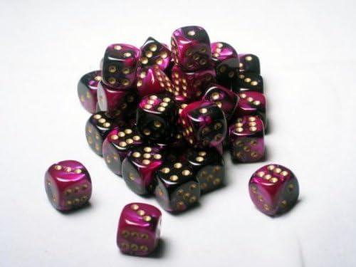 Chessex Dice Sets: Gemini 4 12mm D6 Black Purple/gold (36)