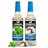 Syruvia Sugar-Free Fruit Flavors Variety Pack Peppermint & Coconut Syrup - 0 Calorie - for Tea, Italian Sodas, Beverages, Desserts, Ice Cream, Cocktails & Mocktails, Kosher, 25.4 fl oz. (2-Pack)
