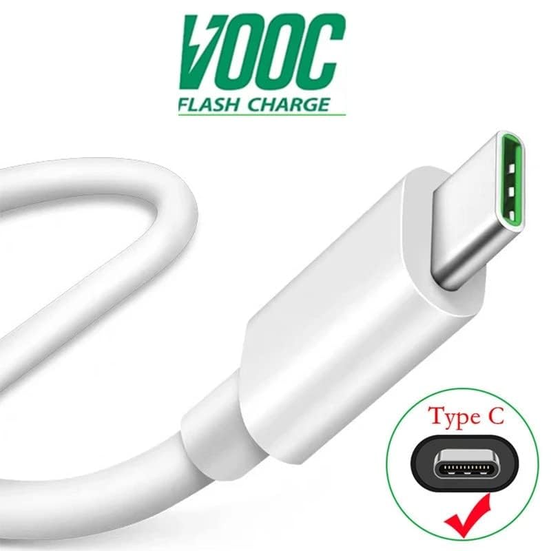 Image of 33W Super Vooc USB Type C Fast Charging Cable for Oppo Reno 3 Youth | Oppo Reno 3 5G | Oppo K5 | Oppo Reno A|Oppo A5 | Oppo K10 Energy (Only Cable), 1M, White