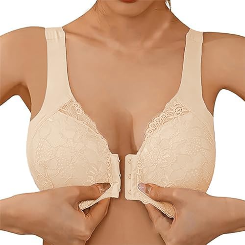 Non Wired Support Bras for Women Padded Lace Large Breasts No Underwired Full Coverage Gym Running Sport Wide Strap Tops Top Underwear Everyday Yoga Sleep Summer Sexy Tshirt Bra Beige