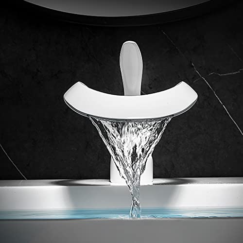 Waterfall Bathroom Counter Top Taps Bath Basin Mixer Tap Mono Brass Faucet,White,Low - Image 3