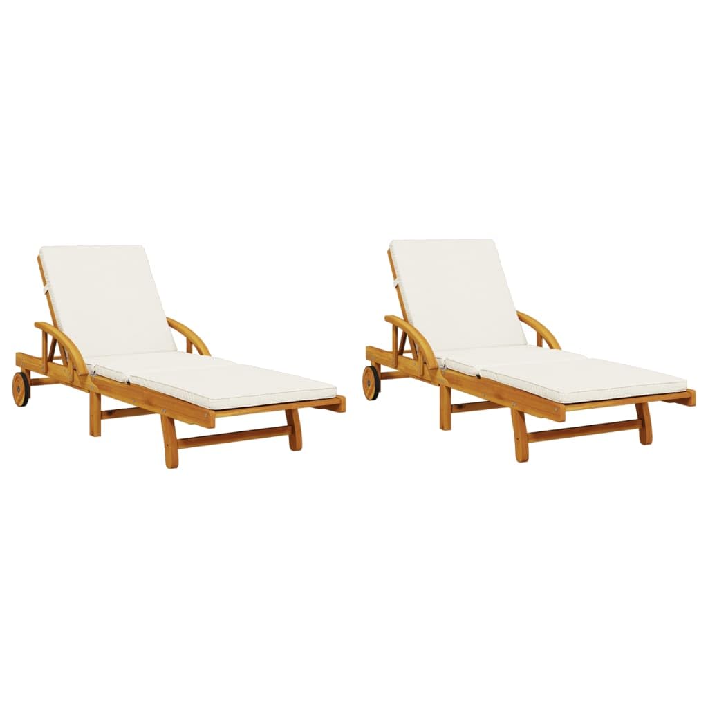 vidaXL Tumbonas con Mesa 2 Unidades Madera Maciza de Acacia