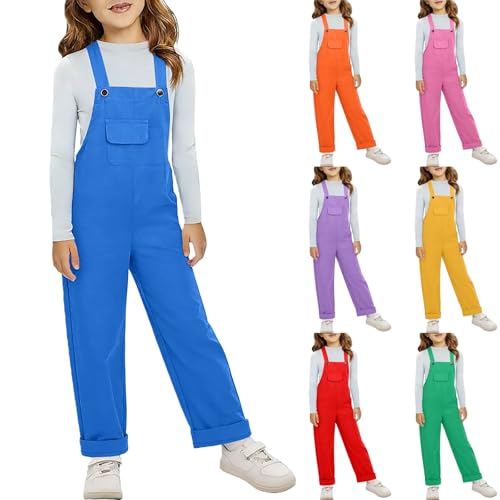Girls Cotton Overalls Straight Leg Jumpsuit Summer Fashion Sleeveless Romper Solid Color (Blue, 18-24 Months)