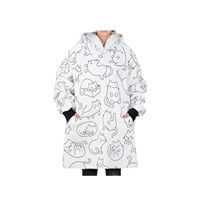 Cat Lover Gifts for Women and Men, Cat Mom Dad Themed Blanket Hoodie Wearable Hooded Blanket, One Size