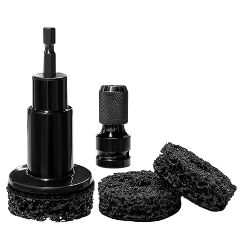 JNXIJ Wheel Hub Cleaning Kit, Brake Hub Resurfacing Kit with Adapter & 3 Pads, Car Wheel Surface & Stud Rust Removal Tool Fits Electric Drill or 1/2" Impact Driven Wrenches (Black)