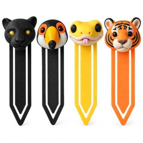 Image of 4 Pack Sanchi Homes Animal Bookmarks Set, Panther, Toucan, Snake, Tiger