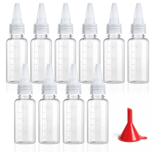 Wowang Paint Bottles Jars 10Pack 30ml/1oz Empty Small Squeeze Bottles Leak-Proof Plastic Applicator Bottle Paint Storage Containers With Graduated Scale for Art Crafts Lotion Multi Purpose(Clear)