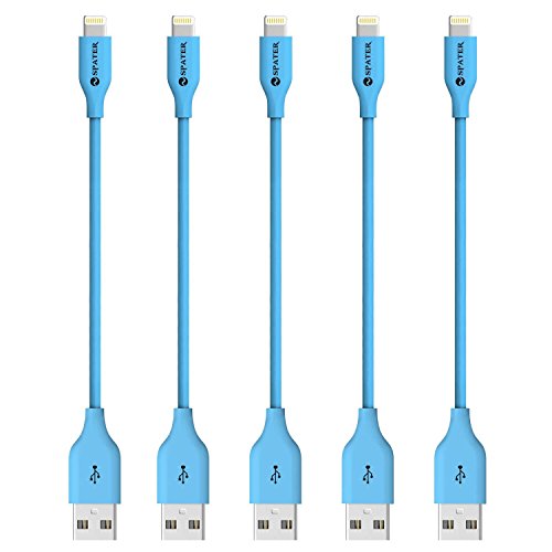 Short iPhone Cable, Spater 8-Inch USB Charging/Sync Mini Data Cable for iPhone x 8 7 7S 6 6S 5 5S 5C, iPad Mini, iPad Air, iPod Touch 5, iPod Nano (5 Packs) (Blue)