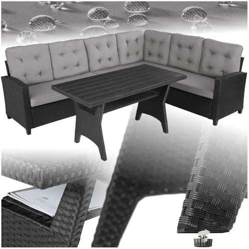 tectake® Gartenbank, Set mit Bank und Esstisch, Rattan Eckbank Outdoor Lounge,…