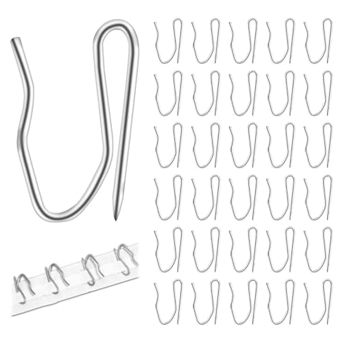 ALLisWE 50 Piezas Ganchos para Cortinas de Metal 32x20mm Universal Ganchos Cortinas para Cortinas de con Sistema de Riel Plata Ganchos para Cortinas Plisadas, Ventanas, Puertas Y Cortinas de Ducha