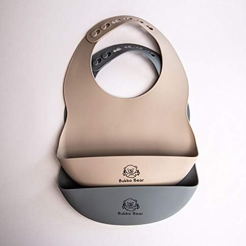Bubba Bear ® Silicone Baby Bib Set | Waterproof Bibs for Weaning | Adjustable Neck & East to Clean | Soft for Teething with food catcher for Feeding