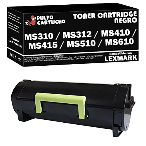 Pulpo Cartucho - Toner MS310 / MS312 / MS410 / MS415 / MS510 / MS610 Negro Compatible con Lexmark Ref. 50F2000 / 502 / 50F2H00 / 502H / 51F2H00 / 512H - Valido para Impresoras