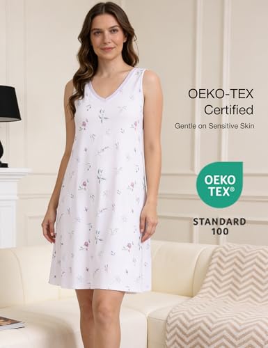Image of GYS Cooling Bamboo Viscose Nightgowns for Women, Lightweight Sleeveless V Neck Sleep Shirt for Hot Sleepers, Soft Night dress