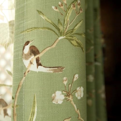 Vintage Birds Curtains 63 Inches Length Farmhouse Linen Blend Curtain
