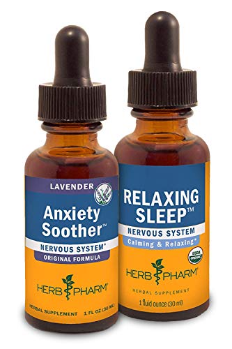 Herb Pharm Anxiety Soother Liquid Herbal Formula with Kava for Nervous System Support - 1 Ounce & Herb Pharm Relaxing Sleep Herbal Formula with Valerian Liquid Extract