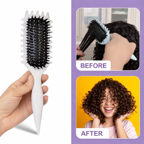 Image of KAIDAA Curl Defining Hair Brush for Curly & Wavy Hair | Detangling & Anti-Frizz Styling Brush for Wet & Dry Hair | For Thick & Frizzy Hair (Pack of 1) (White)