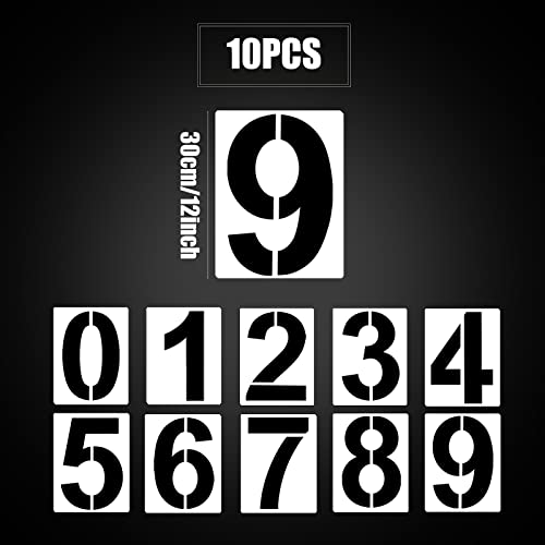 AIEX 30cm Zahlenschablone Groß, Wiederverwendbar Kunststoff Zahlenschablonen für Hausnummern 10 Stück Zahlen Schablonen von 0 bis 9