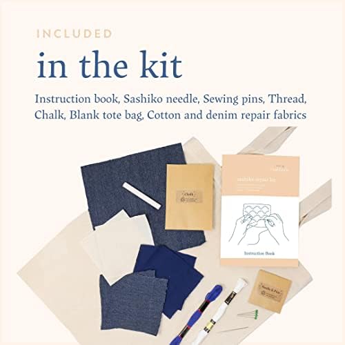 Sashiko Repair Kit by OurHands - Zero Waste Sustainable Fashion Set to Repair and Embellish Your Fabrics Using The Traditional Japanese Art of Visible Mending