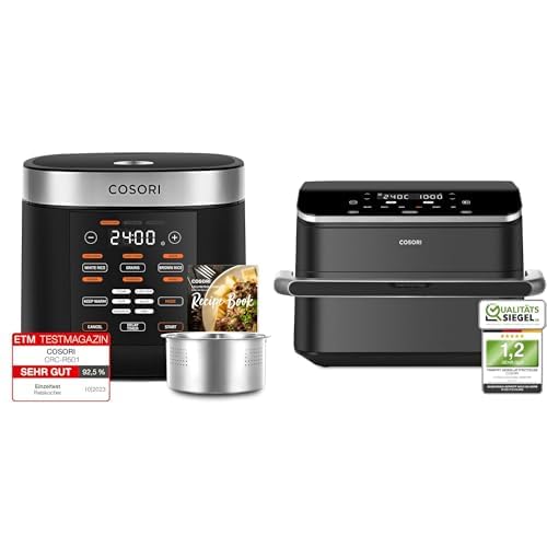 COSORI Reiskocher, Multikocher mit 17 Programme, Rice Cooker 1,8 L&COSORI Heißluftfritteuse TwinFry 10L Airfryer
