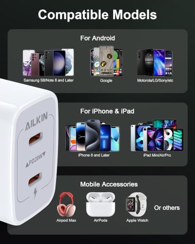 Image of 40W USB C Charger Block for iPhone 17e 17 Pro Max Apple USBC Wall Plug Fast | Super Fast Charging Type C Cube, Dual C Port Power Adapter, Android Cargador Typec Box for Sum Sung S26+ S25, i Phone Brick