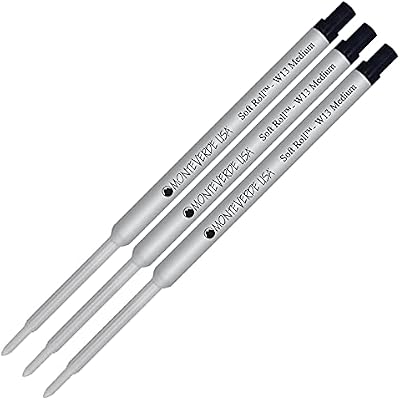 Lanier Combo Pack - 3 Pack - Monteverde Soft RollTM Ballpoint W13 Paste Ink Refill Compatible with Most Waterman Style Ballpoint Pens - Black (Medium Tip 0.7mm)