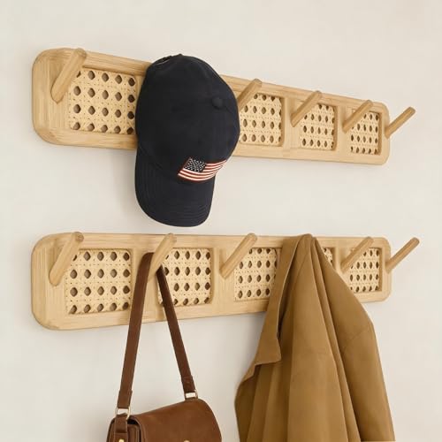 Shamgzuu Coat Rack Wall Mount, Rattan Coat Hooks Hanger Wall