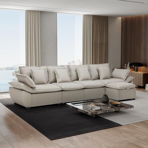 Faux Leather Sectional Sofa Modular Couch with Storage Ottomans，Sectional Sofa Pet Friendly Easy to Clean Oversized Upholstered Sofas with Deep Seat for Living Room Bedroom (4 Seater L-shaped)