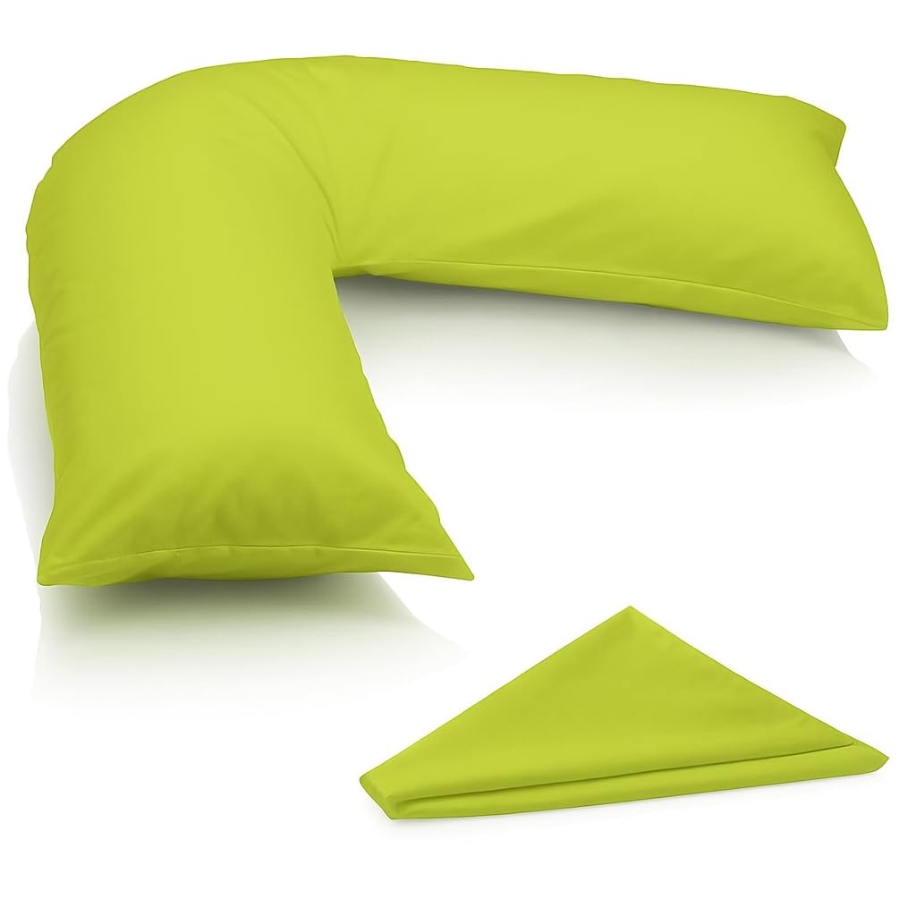 Arlinens Lime Green Orthopaedic V Pillow With Pillowcase - Hollow Fiber V Pillow For Neck, Back, Pregnancy & Nursing Support Pillow-With Polycotton Pillowcase Standard Size 74 X 34Cm (Lime Green)