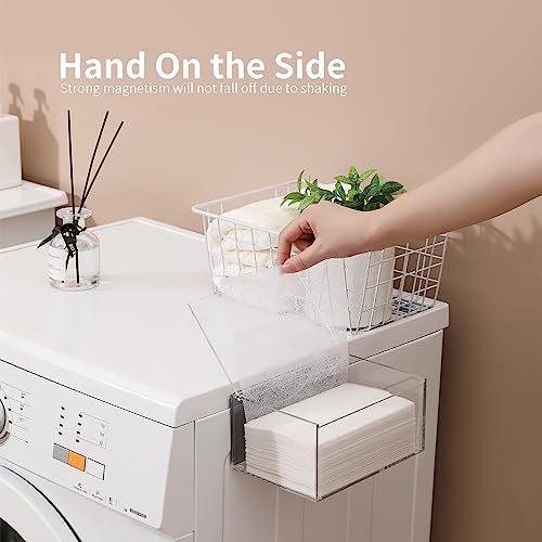 Wanapure Magnetic Acrylic Dryer Sheet Holder with Lid, Clear Dryer Sheet Dispenser, Dryer Sheets Container with Four Anti Slip Pads, Fabric Softener Dispenser for Laundry Room, Laundry Storage Box