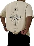 GORGLITTER Men's Drop Shoulder Graphic Tee T-Shirts Crewneck Short Sleeve Casual Summer Tops Khaki Medium