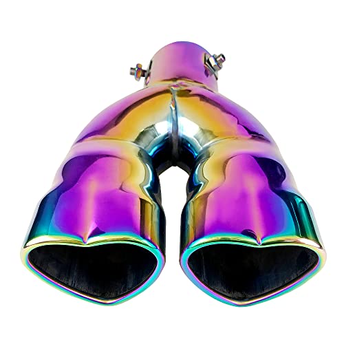idain 2.5 inch Inlet Dual Exhaust Tips Muffler Tip,Chrome Heart-Shaped Exhaust Tip,Universal Bolt-On Double Tube Exhaust Muffler (Neon,Straight)