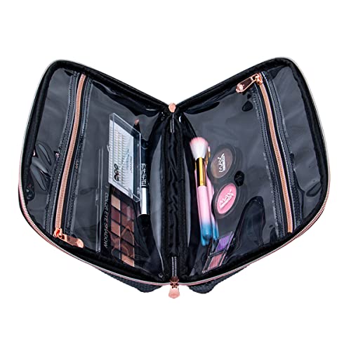 Impressions Vanity Raven Large Cosmetic Bag, Mini Pyramid Style Faux Leather Makeup Case, Waterproof Traveling Pouch Organizer For Makeups And Cosmetics, Portable And Travel Friendly (Black) #TOP1