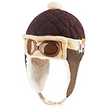 Baby Pilot Aviator Hat with Goggles Warm Baby Winter Hat Toddler Beanie Cap with Earmuffs Fleece Earflap Hat for Boys Girls(Brown)