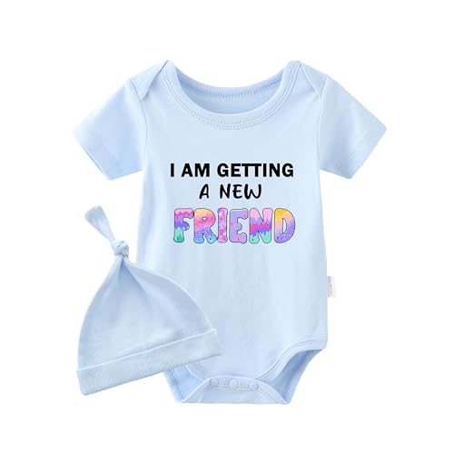 Image of YSCULBUTOL Baby Twins Bodysuit Getting A New Friend Newborn Baby Romper Unisex Toddler Outfits Cute Baby Clothes Set(Blue 3m)