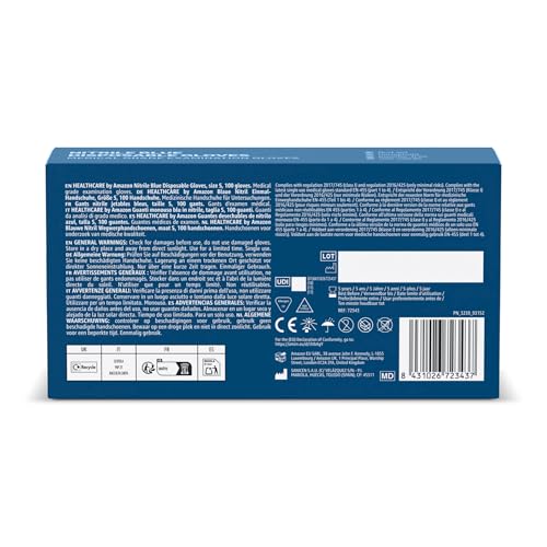 Miniatura 2 de By Amazon Guantes Desechables De Nitrilo Azules, Sin Polvo, Sin Látex, Talla S, Paquete De 100