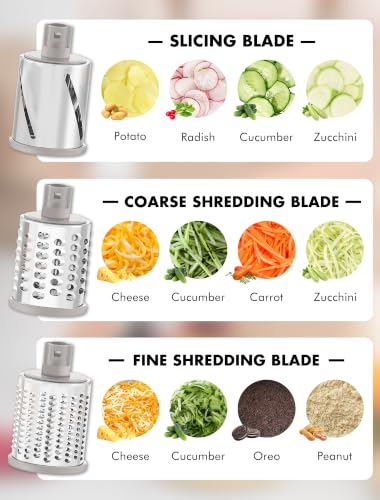 Image of GDL Rotary Cheese Grater, Upgraded 5-in-1 Cheese Grater Hand Crank, Multi-purpose Cheese Shredder with Handle, Vegetable Slicer Cutter Ice Shaver for Potato, Carrot, Nuts, Chocolate