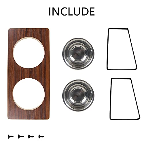 Elevated Cat Bowls, Cat Bowls For Food And Water.small Dog 15°Tilted Raised Food Feeding Dishes, Solid Wood Water Stand Feeder Set For Cats And Puppy (Walnut Color) #TOP6