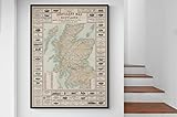 1902 Compatible with Scotch Whiskey Distillery Map of Scotland Scottish History Compatible with Antique Cartography Bar Décor Fine Art Poster Print (Size: 18x24', Finish: Poster Print)